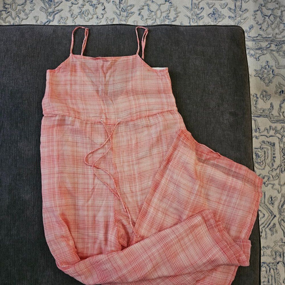 Urban Outfitters Women's Pink Sleeveless Audra Gingham Wide Leg Jumpsuit Size XS - Picture 4 of 15